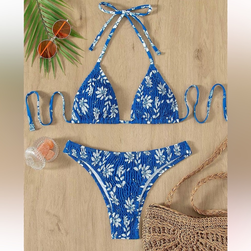 blue floral bikini